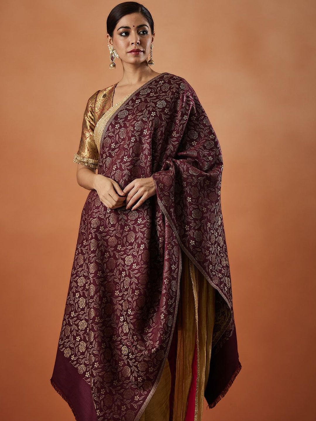 Dhiyona PA Floral Woven Design Fringed Shawl