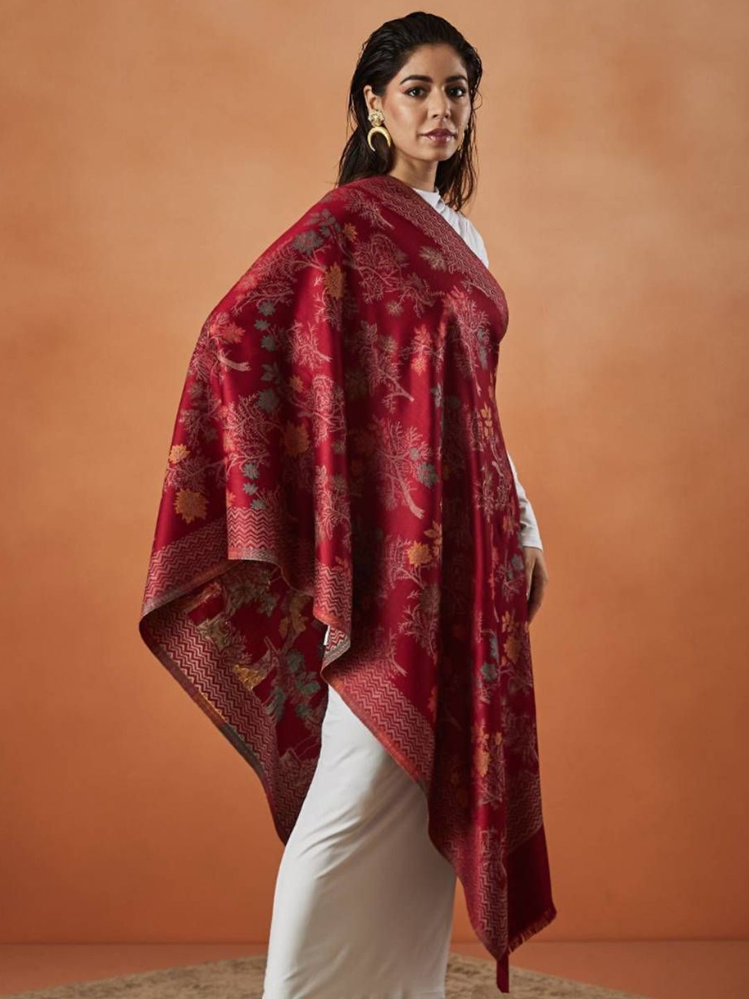 Dhiyona PA Floral Woven Design Fringed Shawl