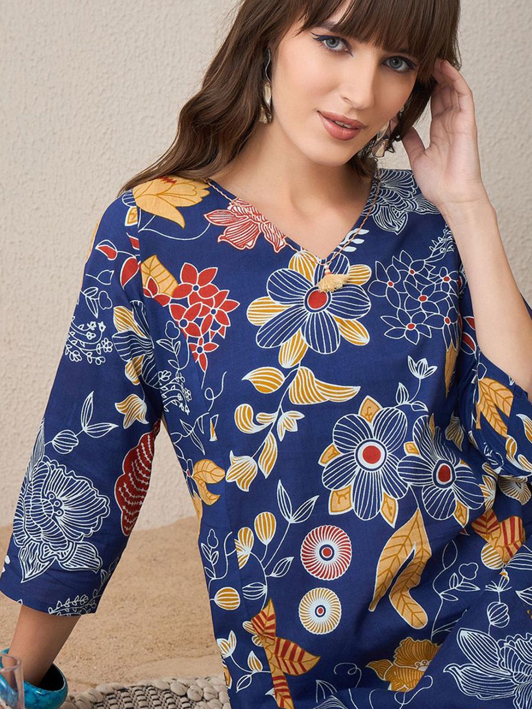 Dhiyona IE Women Floral Printed Regular Pure Cotton Kurta with Trousers
