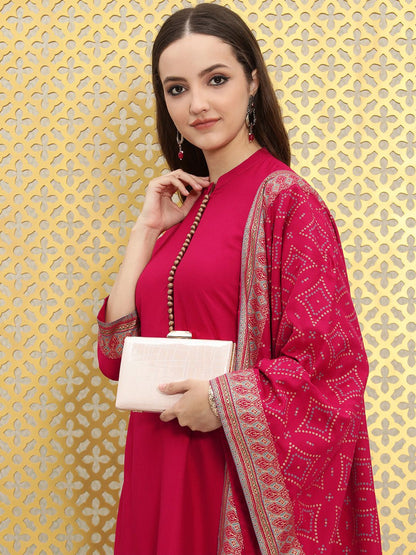 Dhiyona OD  Women Pink Bandhani Kurta with Trousers & With Dupatta