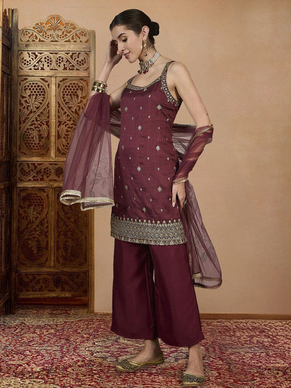 Dhiyona PD Women Embroidered Kurta, Palazzo & Dupatta Set