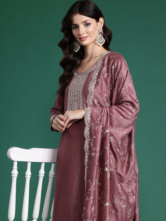 Ethnic Motifs Embroidered Sequinned Kurta With Trousers & Dupatta