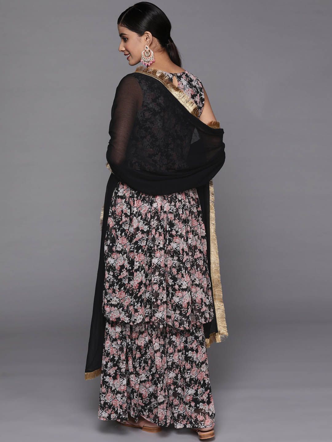 Dhiyona VA Women'sFloral Printed Pleated Gotta Patti Kurta with Sharara & Dupatta