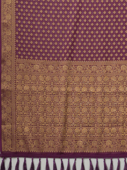 Women's Georgette Burgundy Woven Design Designer Saree With Blouse Piece