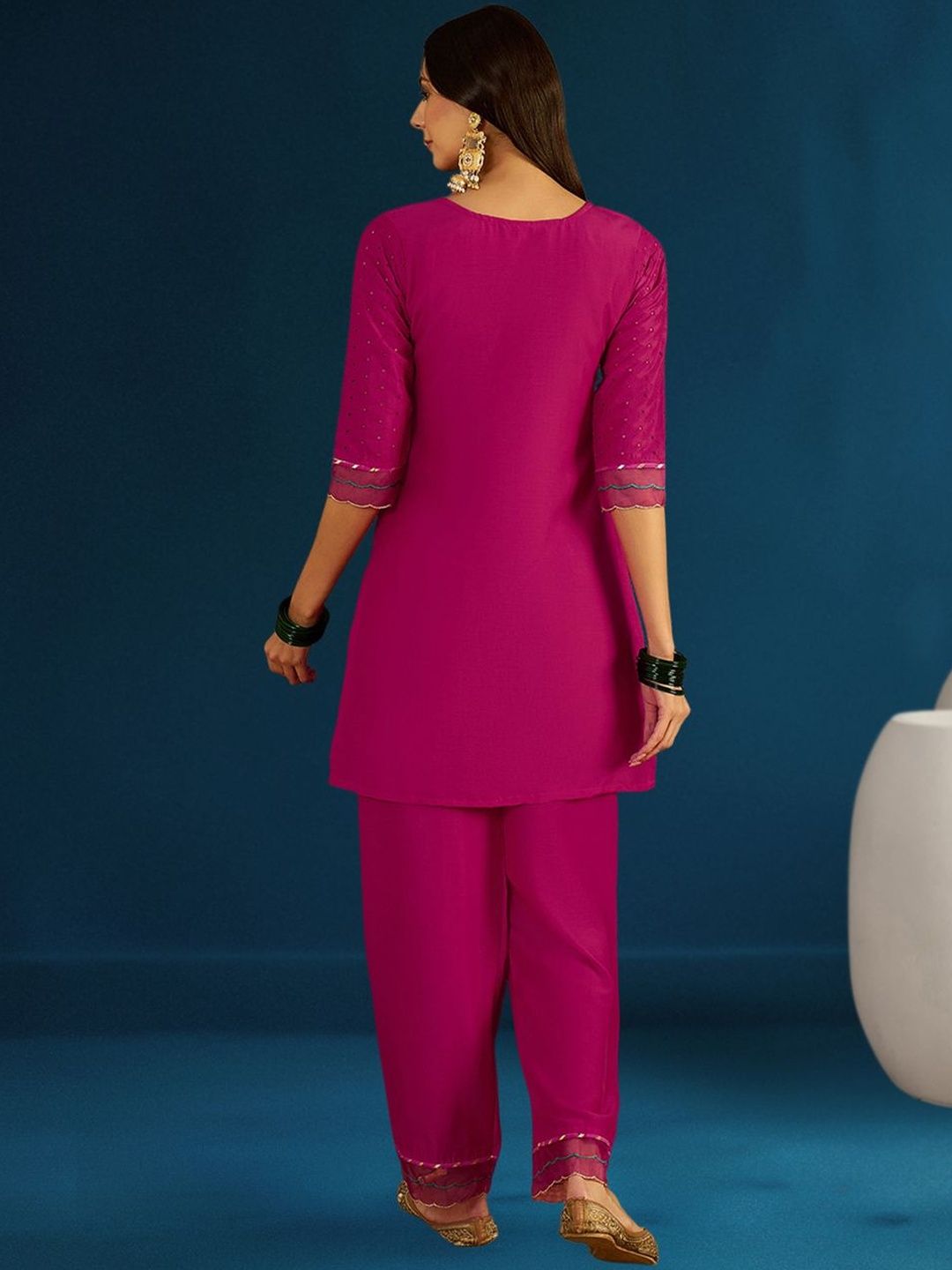 Dhiyona CH Women Ethnic Motifs Embroidered Regular Thread Work Kurta with Trousers