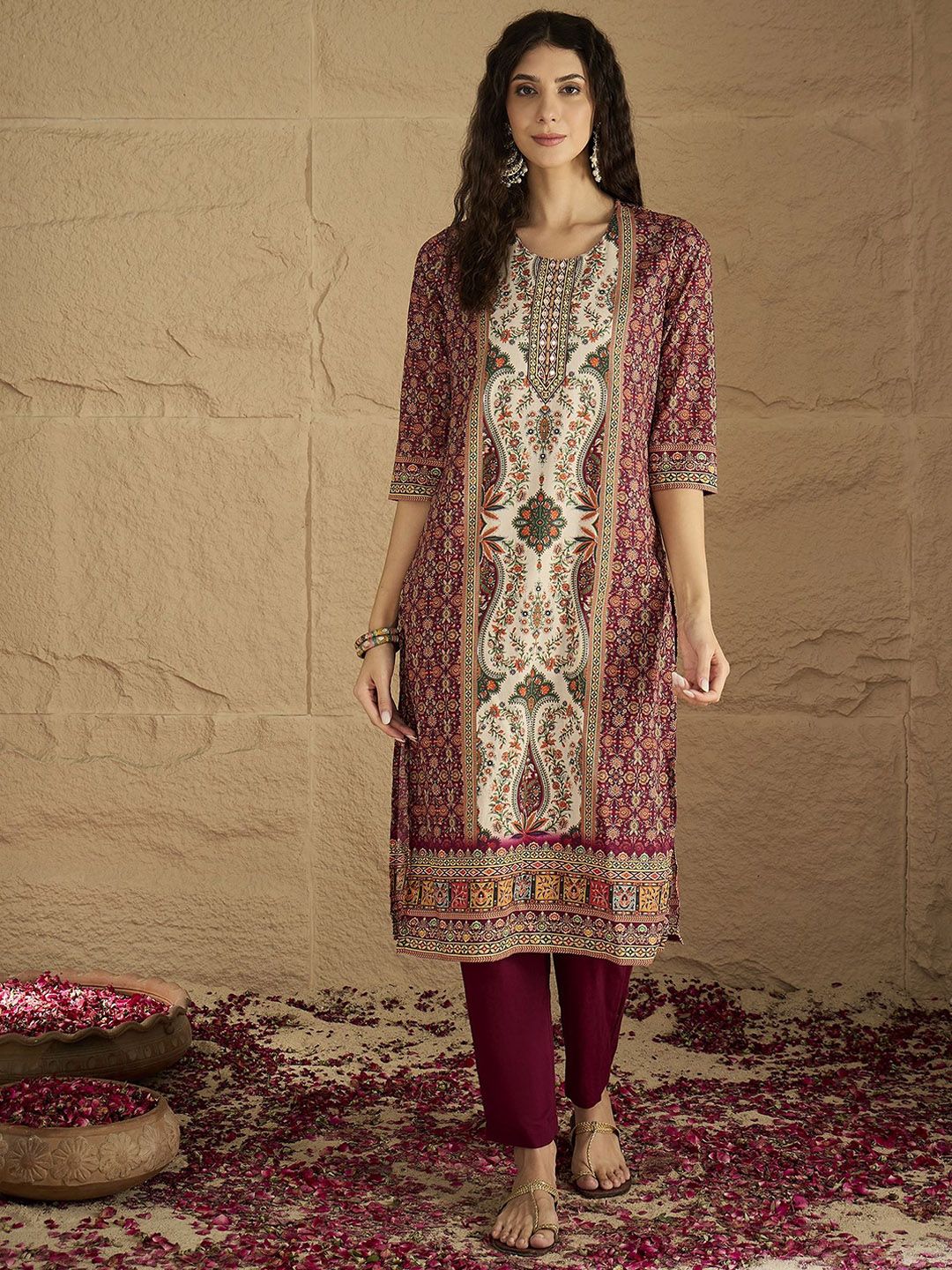 Dhiyona VA Women's Printed Pure Cotton Kurta with Trousers & Dupatta