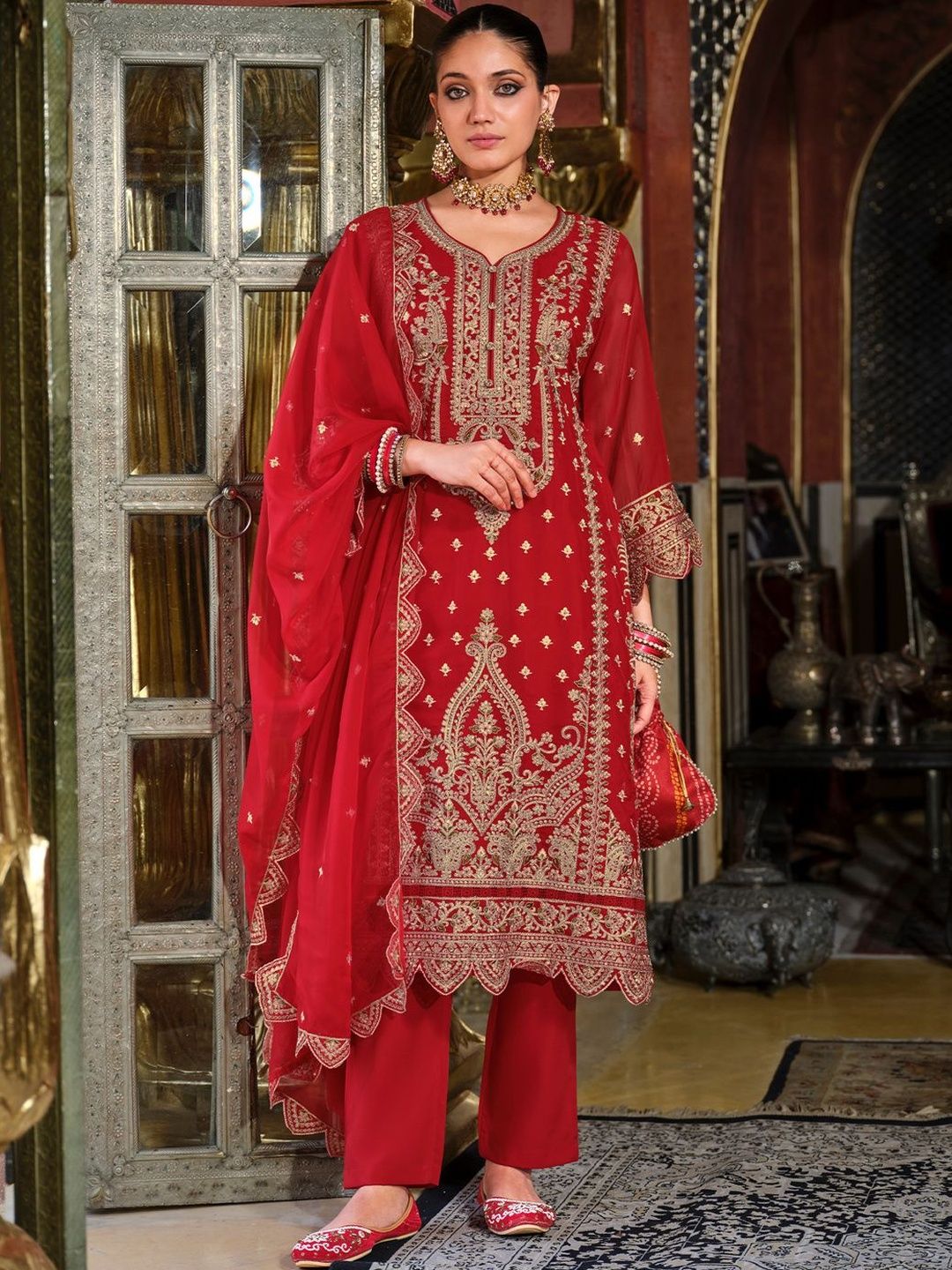Women Ethnic Motifs Embroidered Kurta with Trousers & Dupatta