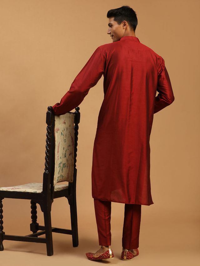 Men's Maroon Viscose Straight Kurta Pyjama Set