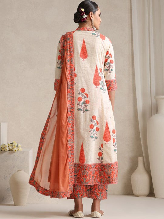 Women's Floral Printed Regular Pure Cotton Kurta with Palazzos & With Dupatta