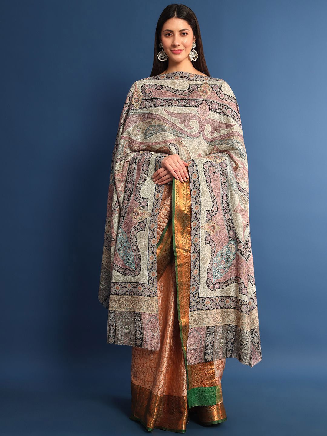 Dhiyona PA Ethnic Motifs Embroidered Woollen Shawl