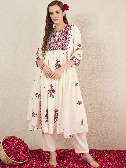Women Ethnic Motifs Embroidered Empire Thread Work Kurta with Trousers & With Dupatta