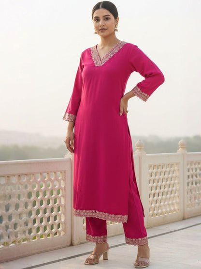 Women Ethnic Motifs Embroidered Regular Thread Work Kurta with Trousers