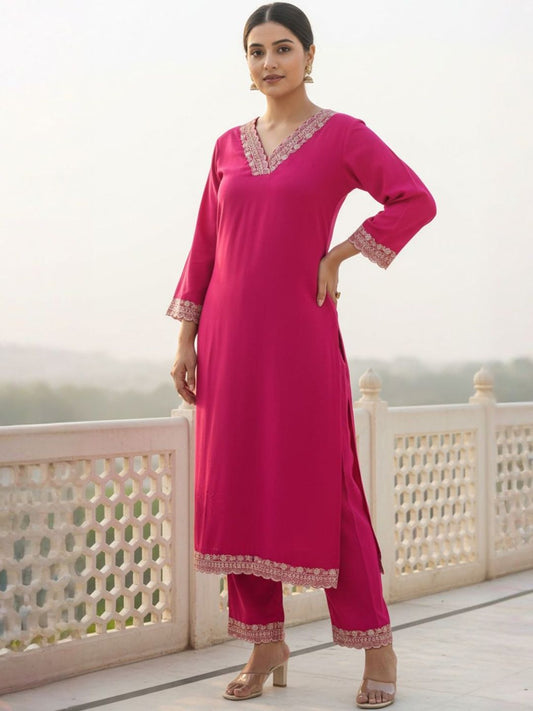 Women Ethnic Motifs Embroidered Regular Thread Work Kurta with Trousers