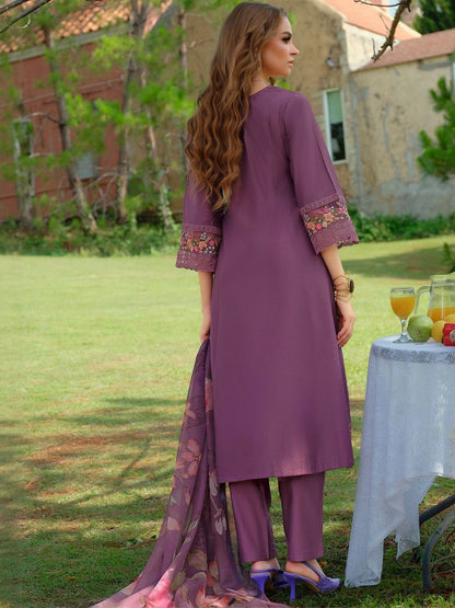 Women Floral Embroidered Regular Thread Work Liva Kurta with Trousers & With Dupatta