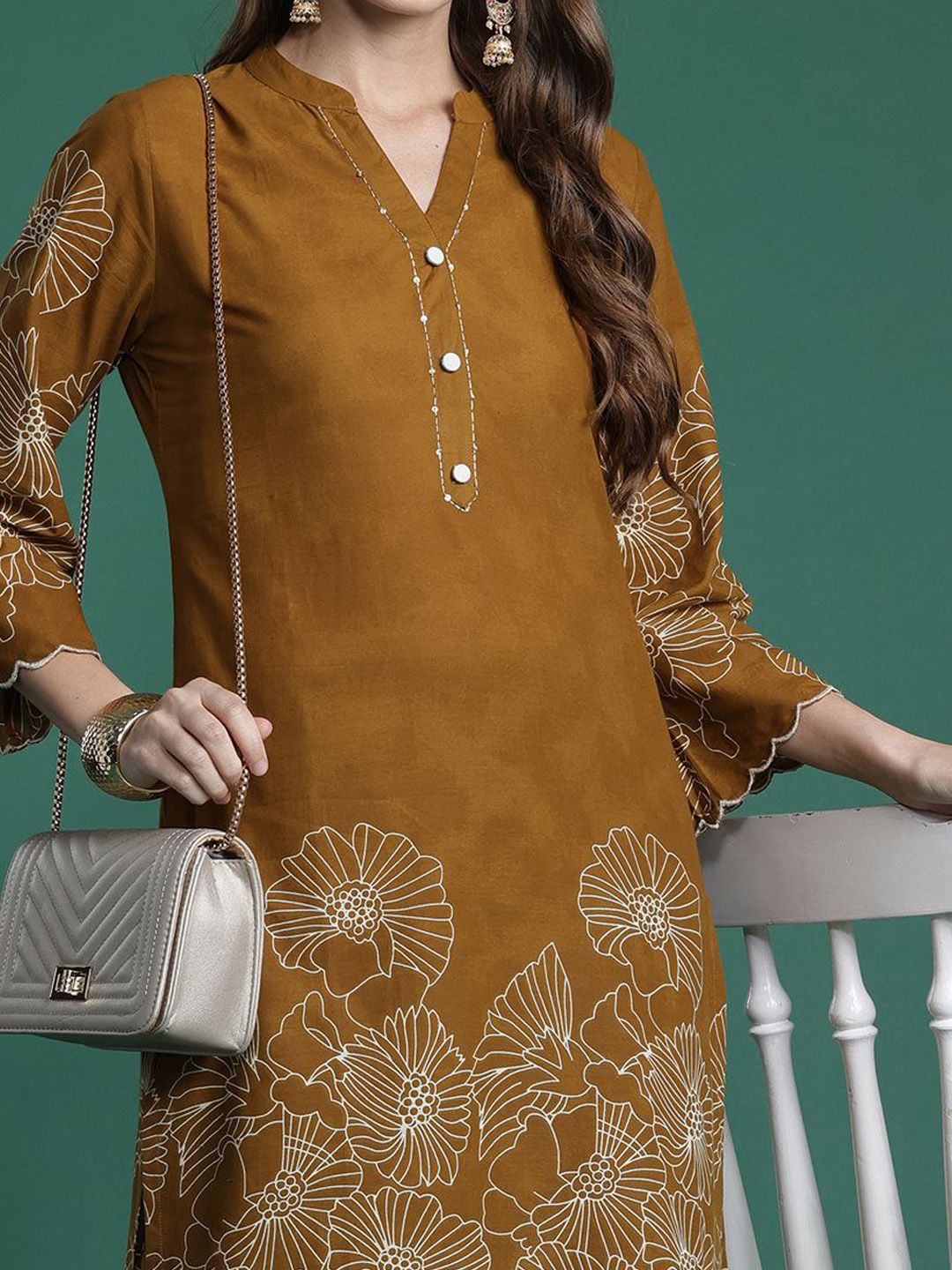 Dhiyona IE Embroidered Straight Tunic & Trousers Co-Ord Set