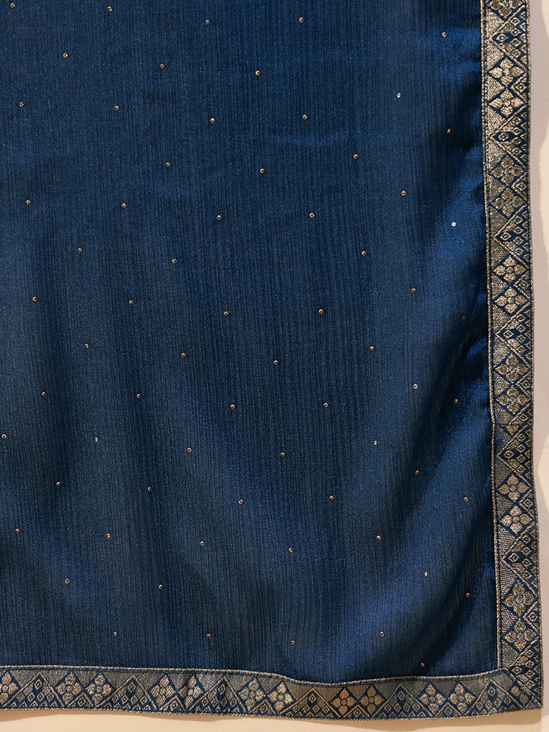 Ethnic Motifs Embroidered V-Neck Jacquard Straight Kurta With Trousers & Dupatta