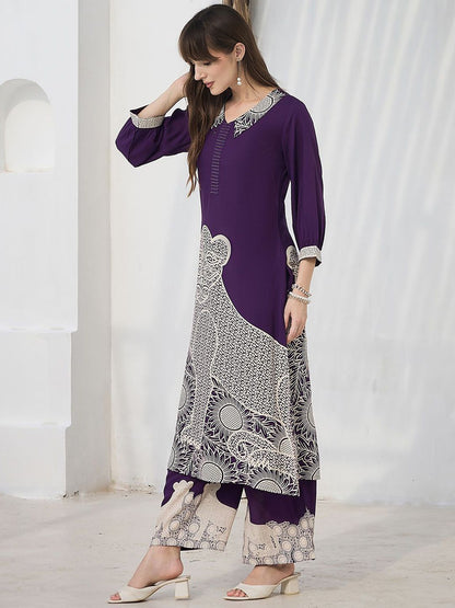 Geometric Printed V-Neck A-Line Kurta & Palazzos