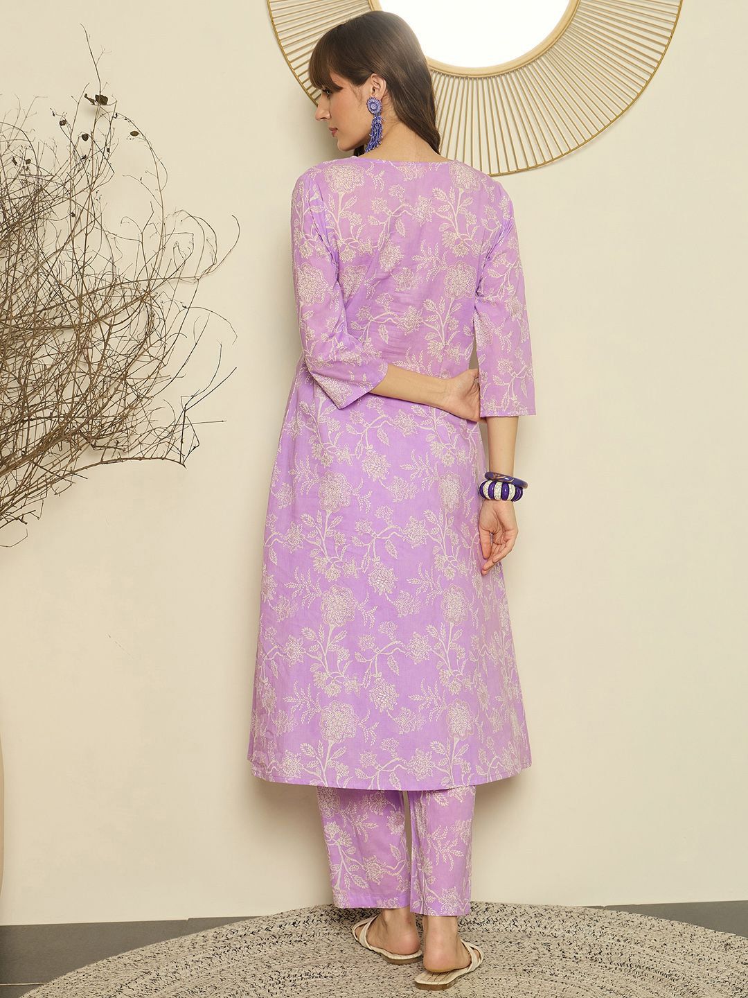Dhiyona IE Printed A-Line Pure Cotton Tunic With Trousers
