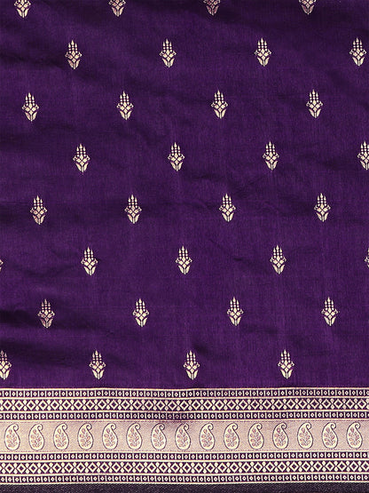 Women's Silk Blend Purple Woven Design Designer Saree With Blouse Piece