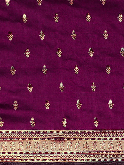 Women's Silk Blend Magenta Woven Design Designer Saree With Blouse Piece