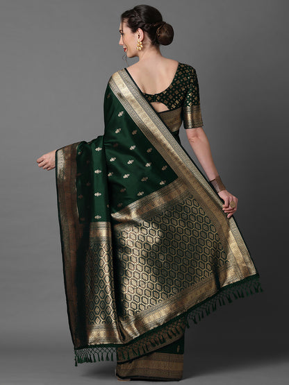 Women's Silk Blend Green Woven Design Designer Saree With Blouse Piece