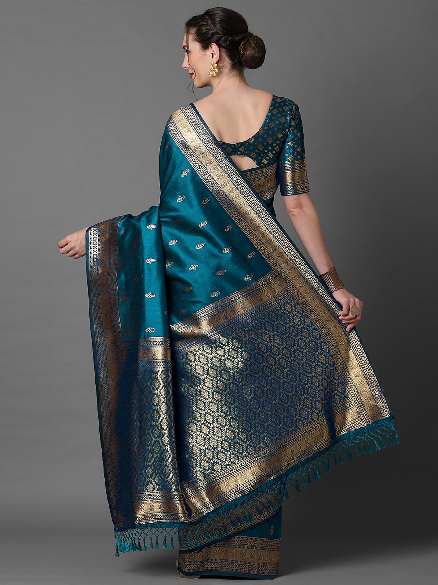 Women's Silk Blend Blue Woven Design Designer Saree With Blouse Piece