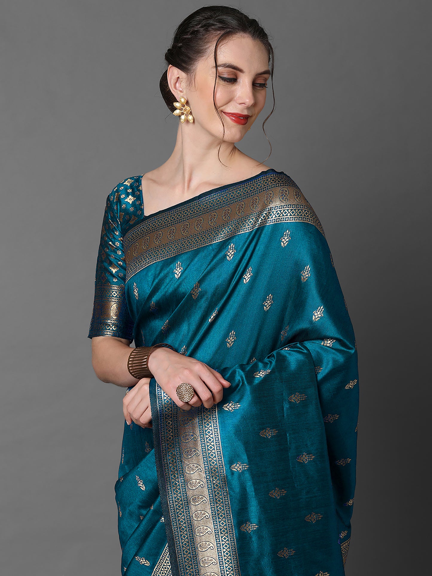 Women's Silk Blend Blue Woven Design Designer Saree With Blouse Piece