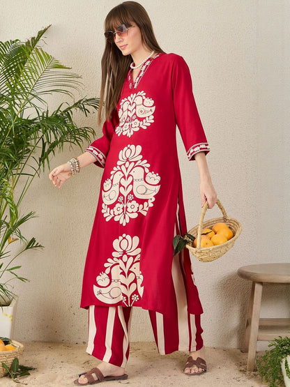 Geometric Printed V-Neck Straight Kurta & Palazzos