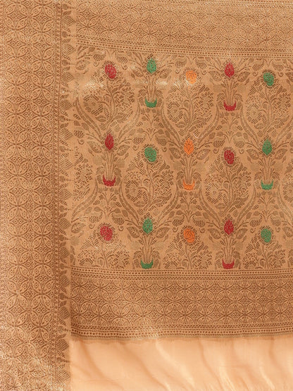 Women's Silk Blend Orange Woven Design Designer Saree With Blouse Piece