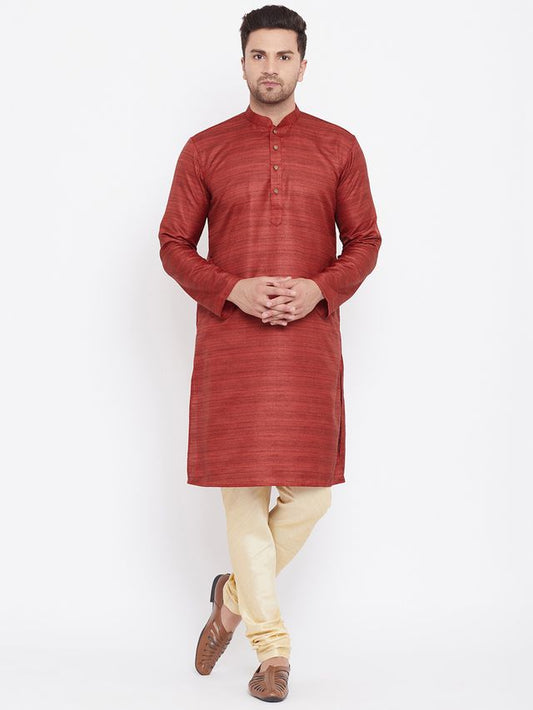 Men's Maroon Silk Blend Straight Kurta Pyjama Set