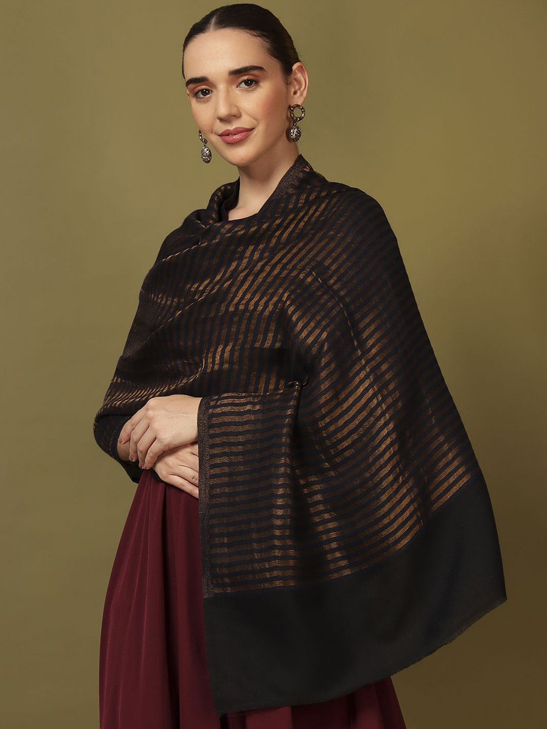 Dhiyona PA Striped Woven Design Reversible Zargul Shawl