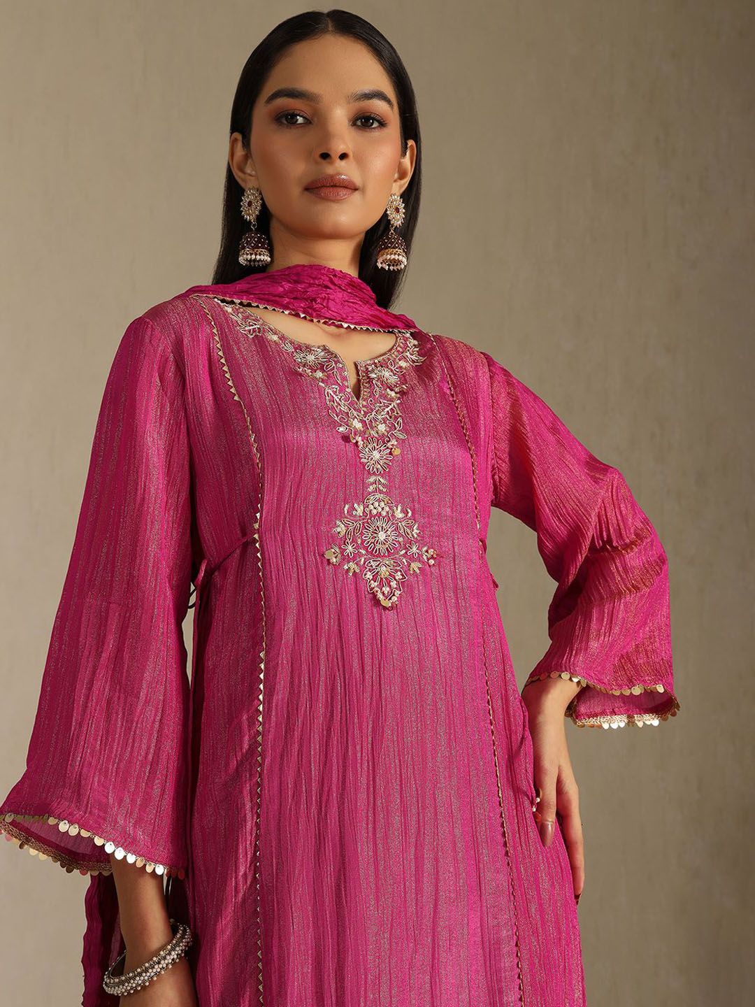 Dhiyona SO Women's Women Ethnic Motifs Yoke Design Regular Zardozi Kurta with Trousers & Dupatta