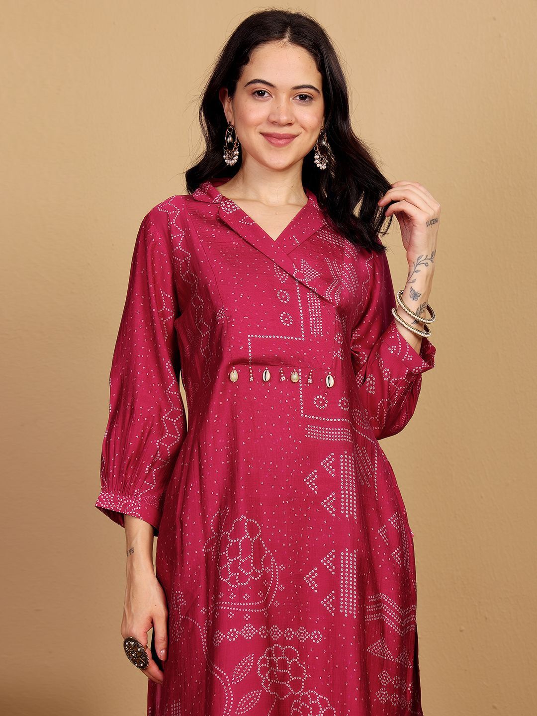 Dhiyona VA Women's Printed V-Neck Kurta with Trouser