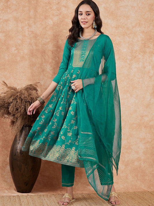 Dhiyona SN Women's Floral Woven Design Kurta with Trousers & Dupatta