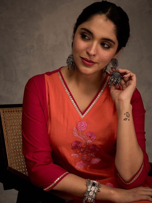 Women Floral Embroidered Anarkali Kurta with Trousers