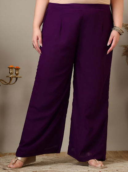 Dhiyona IN Women Plus Size Yoke Design Regular Thread Work Kurta with Palazzos & Dupatta