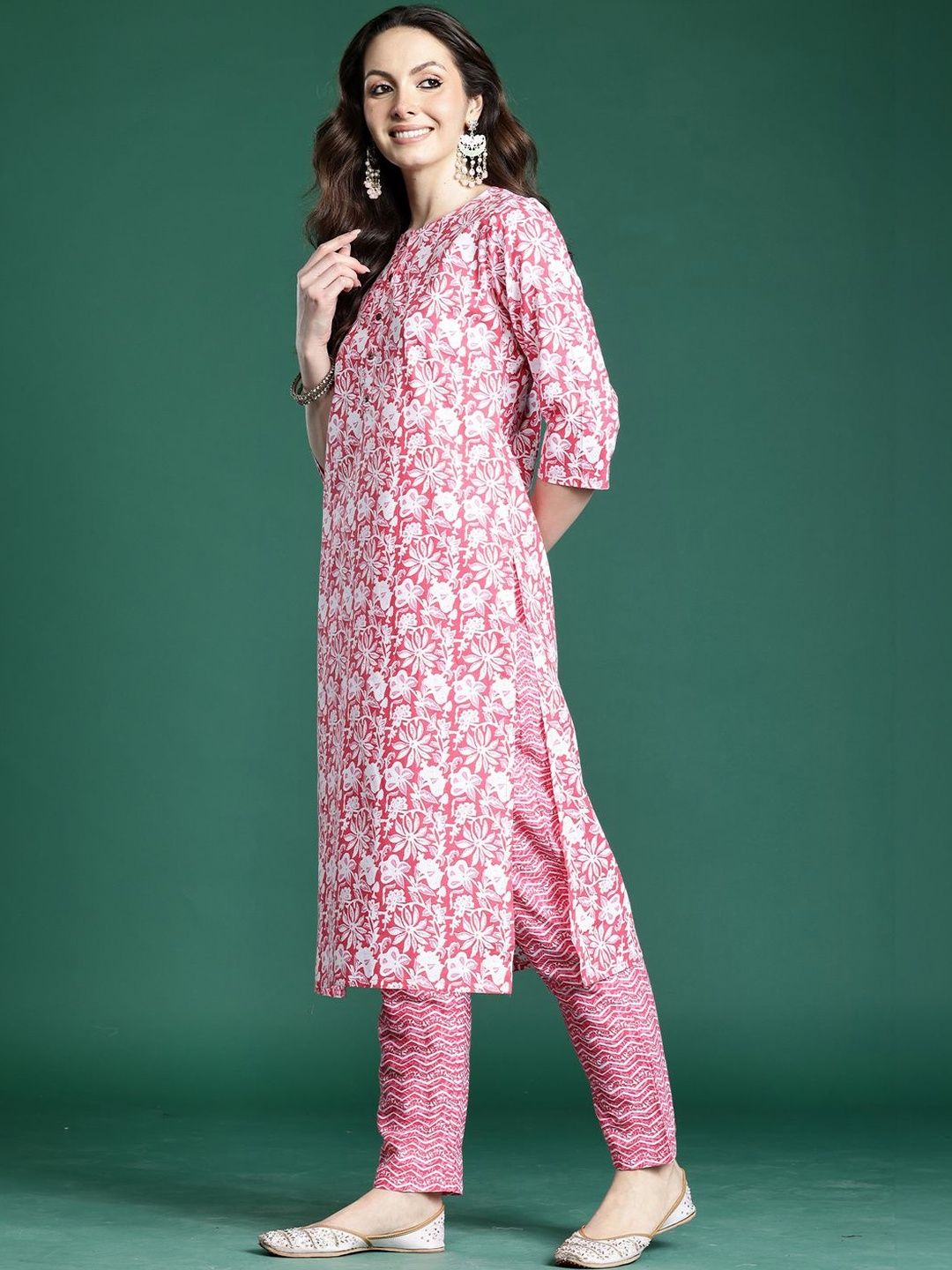 Women Floral Printed Regular Pure Cotton Kurta with Trousers & With Dupatta