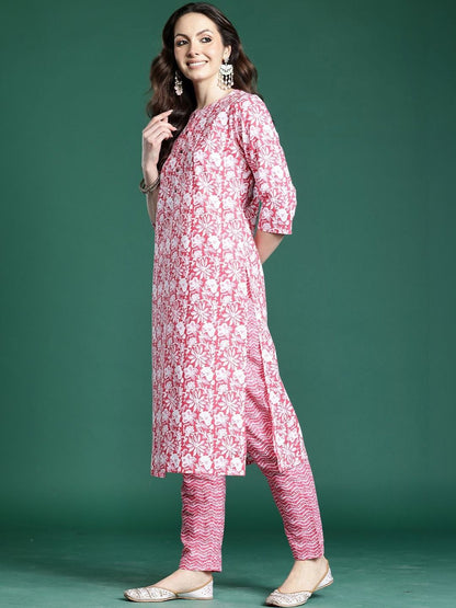 Women Floral Printed Regular Pure Cotton Kurta with Trousers & With Dupatta