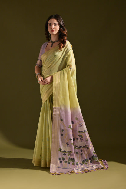 Dhiyona GR Women's Siara Green Muga Cotton Saree