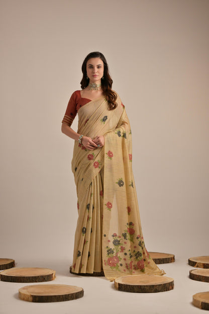 Dhiyona GR Women's Arisaa Beige Muga Cotton Saree