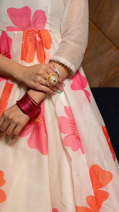 Carnation Off White Anarkali Set