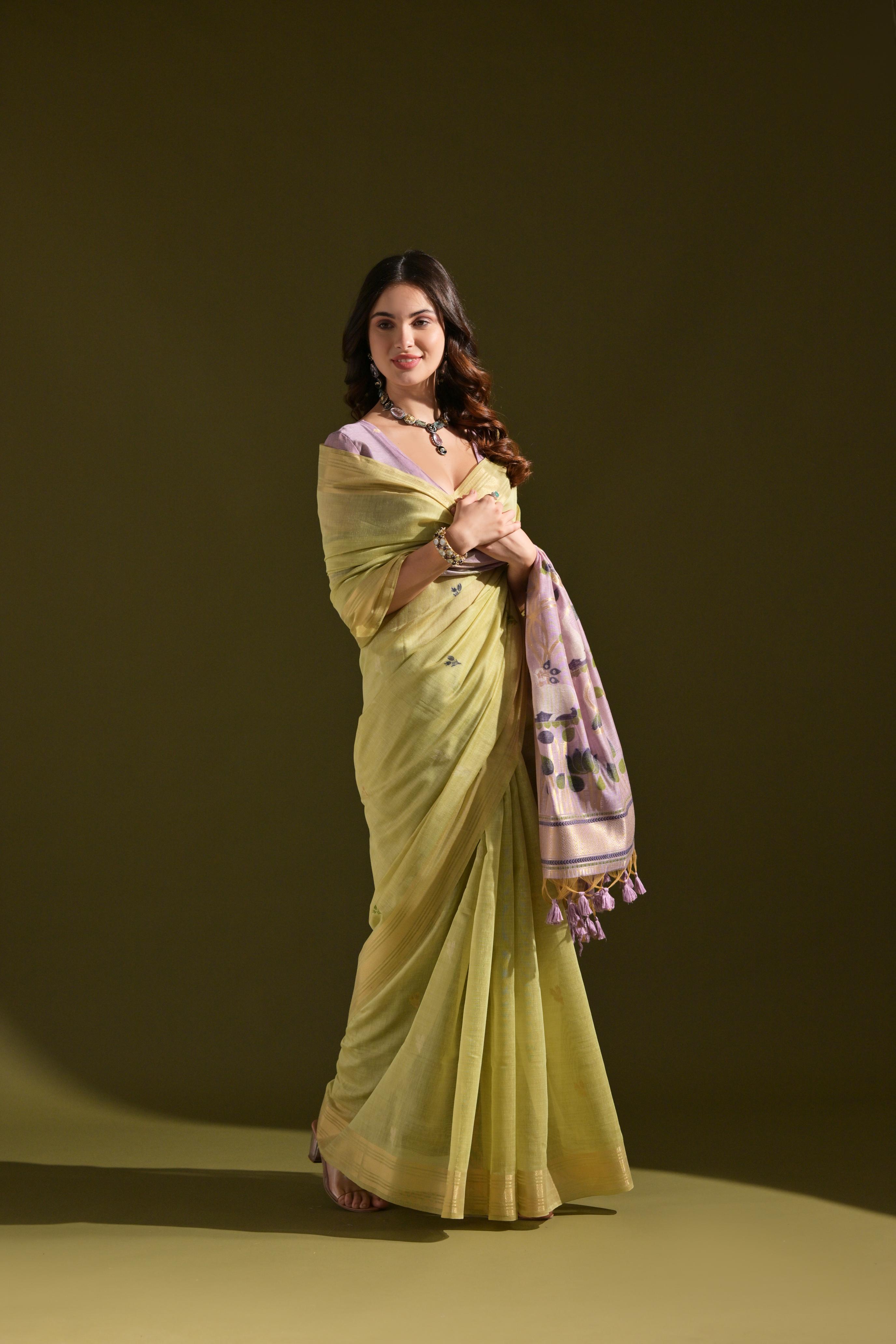 Dhiyona GR Women's Siara Green Muga Cotton Saree