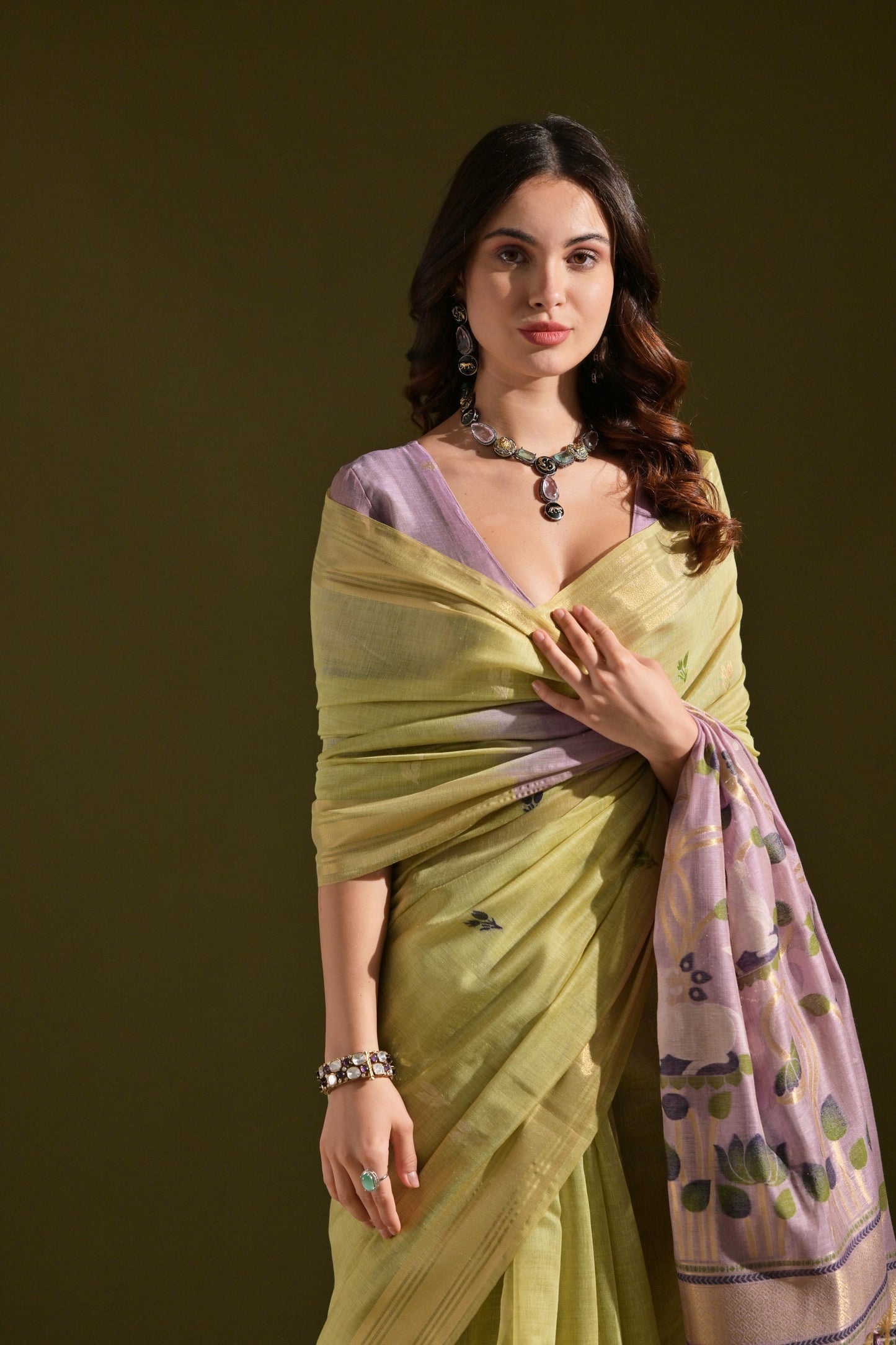 Dhiyona GR Women's Siara Green Muga Cotton Saree