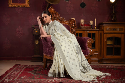 Dhiyona GR Women's Maitri White Linen Woven Saree