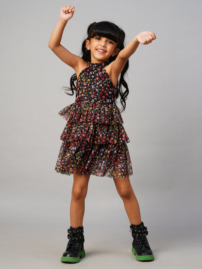 Razzle Dazzle Girls Black Georgette Party Dress