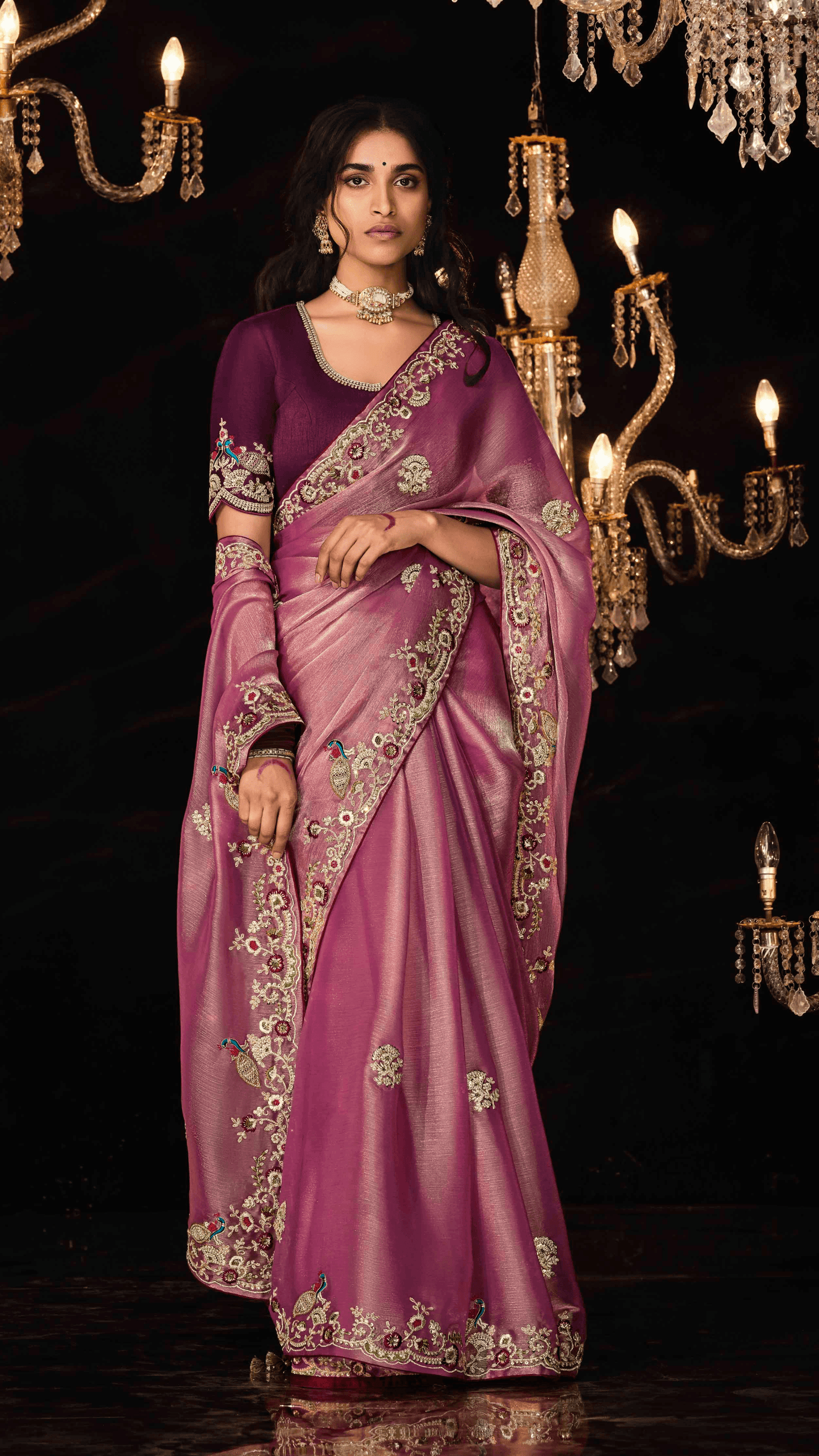 Dhiyona KM Women Exquisite Purple Designer Tissue Silk Saree: A Masterpiece Of Elegance And Craftsmanship