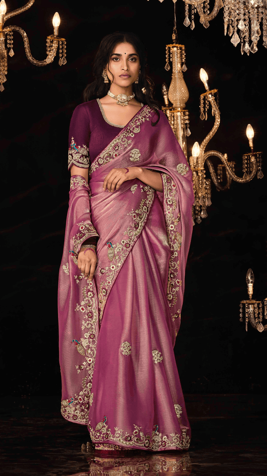 Dhiyona KM Women Exquisite Purple Designer Tissue Silk Saree: A Masterpiece Of Elegance And Craftsmanship
