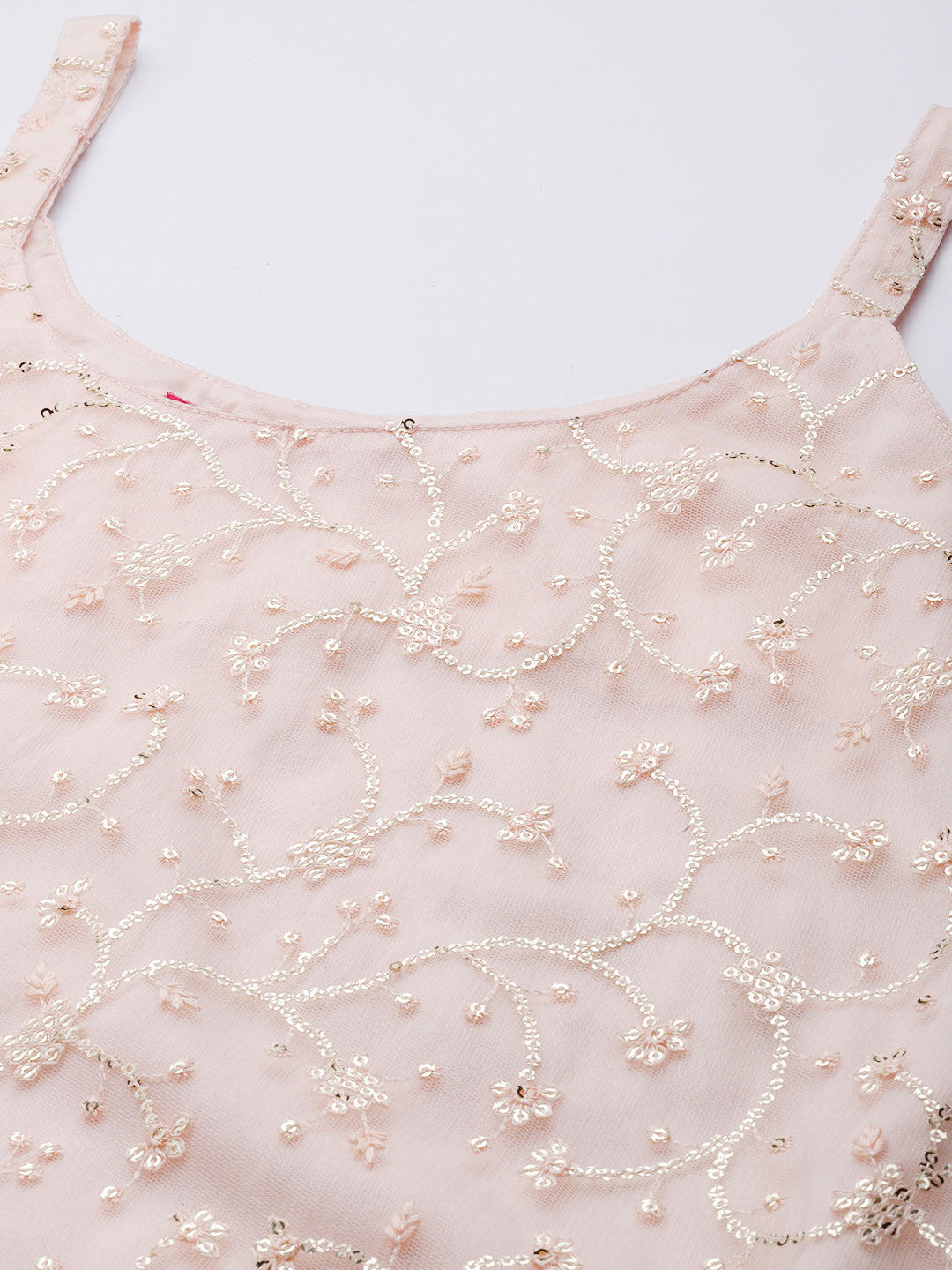 Dhiyona VR Women's Peach Embroidered Kurta Paired With Tonal Sharara And Dupatta