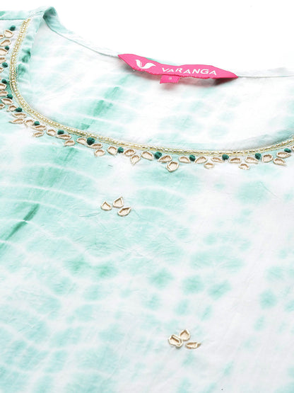 Dhiyona VR Women's Straight Kurta With Round Neck Paired With Green Solid Palazzo And Green Solid Dupatta