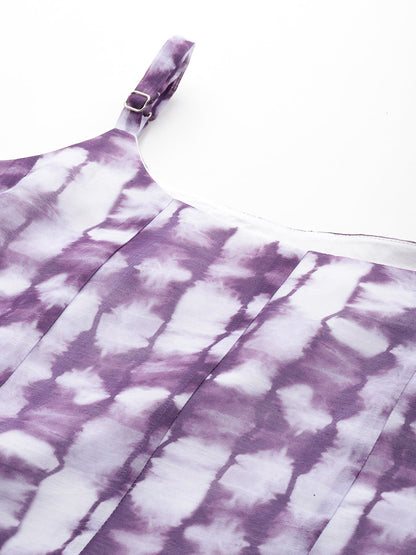 Dhiyona VR Women's Violet Spaghetti Strap Anarkali Kurta Paired With Tonal Bottom And Tonal Solid Dupatta